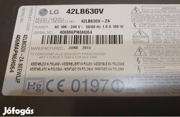 Lg 42LB630V Smart LED tv törött alkatrésznek mainboard elkelt