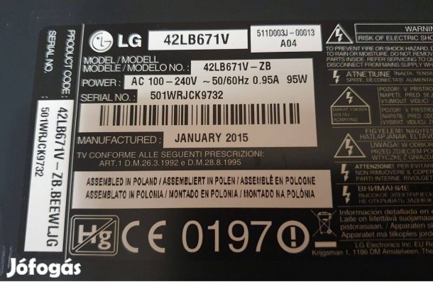 Lg 42LB671V LED tv törött Logozik! 55LB670V