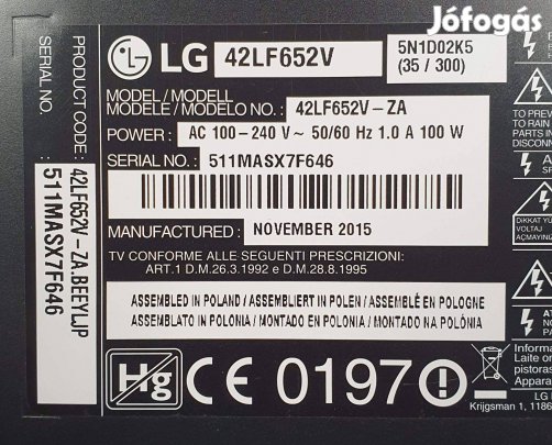 Lg 42LF652V LED LCD tv hibás törött alkatrésznek logozik,háttér 0