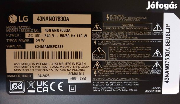 Lg 43Nano763QA LED LCD tv hibás törött alkatrésznek LJ22