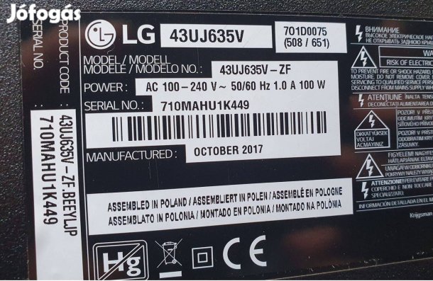 Lg 43Uj635V LED tv panelek alkatrésznek LJ7 Chassis