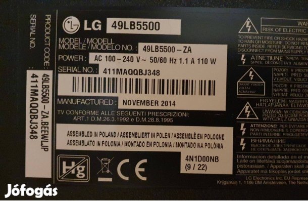 Lg 49LB5500 LED LCD tv panelek alkatrésznek 6870C-0481A EBT62973012