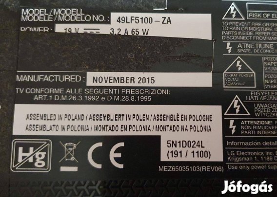 Lg 49LF5100 tv panelek,main hibás tcon ok 6870C-0532B