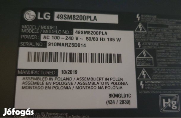Lg 49SM8200PLA LED tv tápegység alkatrésznek 49SM8200