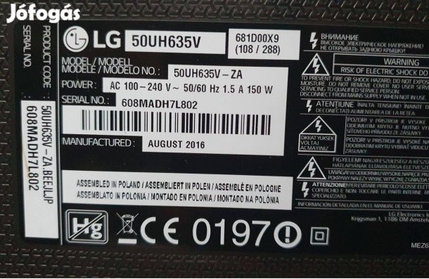 Lg 50UH635V LED LCD tv hibás törött alkatrésznekeladó UHD 4K