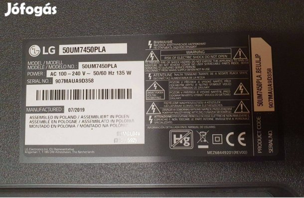 Lg 50UM7450PLA LED tv hibás törött alkatrésznek LJ9