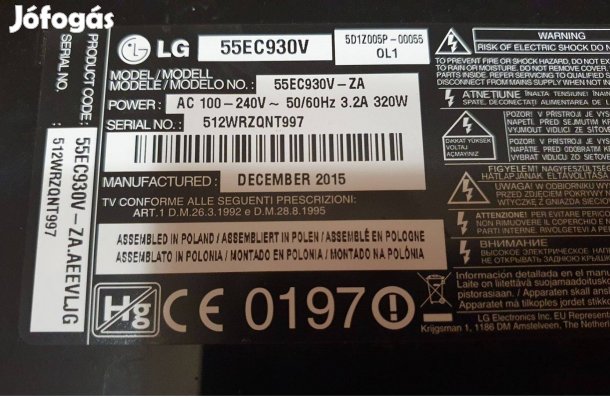 Lg 55EC930V OLED Tv hibás,nem kapcsol be sérülés nem látszik