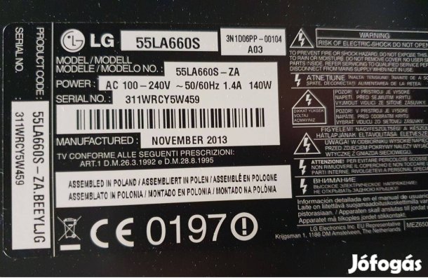 Lg 55LA660S LED LCD tv hibás törött alkatrésznek mainboard elkelt!