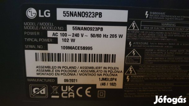 Lg 55Nano923PB LED tv hibás törött alkatrésznek 55Nano923