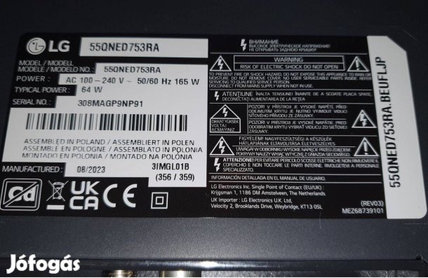 Lg 55Qned753RA 4k led tv hibás törött alkatrésznek eladó