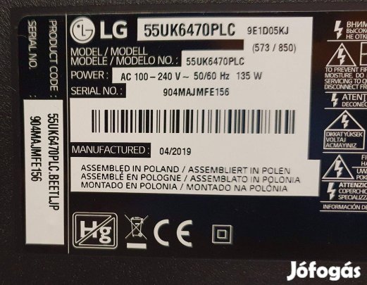 Lg 55UK6470PLC 4K UHD LED tv hibás törött LJ8 main elkelt