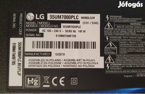 Lg 55UM7000PLC LED LCD tv hibás törött alkatrésznek LJ9