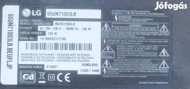 Lg 65UN71003LB LED tv UHD panelek LJ20 alkatrésznek 4K 65UN71003