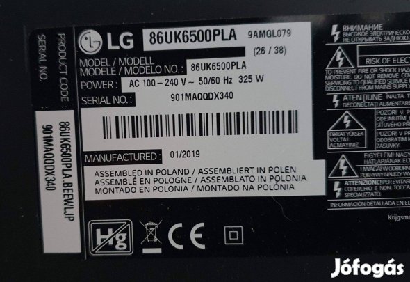 Lg 86UK6500PLA LED tv tápegység panel Lgp86T-18U1