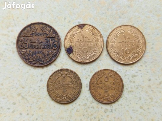 Libanon 5 db Különböző Érme 5,10,25 Piaszter Piaster 1961-1970