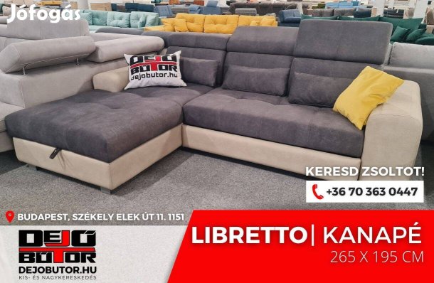 Libretto L sarok kanapé ülőgarnitúra 265x195 cm ágyazható bézs barna