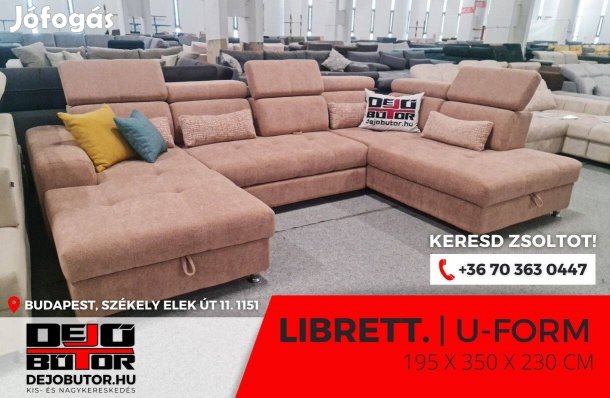 Libretto sarok kanapé ülőgarnitúra 195x350x230cm ágyazható ualak drapp