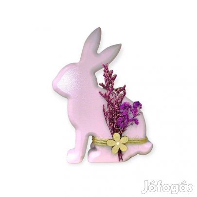 Lila fa húsvéti nyúl dísz szárított virágokkal 10x2x15cm