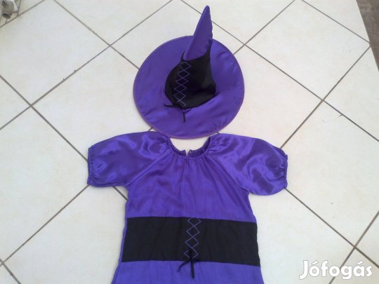 Lila-fekete boszorkány jelmez óvodásoknak, kisiskolásoknak süveggel