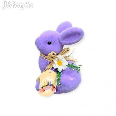 Lila habos nyúl húsvéti dísz bézs masnival és fehér virággal 26cm