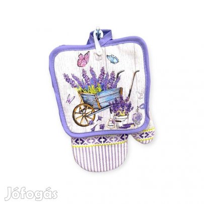 Lila levendulás szekér edényfogó kesztyű szalvétával 2 db-os