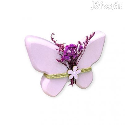 Lila pillangó húsvéti fa dísz szárított virágokkal 13 cm