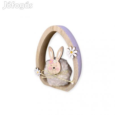 Lila tojás fa húsvéti dísz nyuszikkal és műszőrmével 9x2,5x12 cm