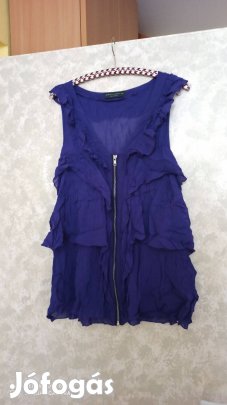 Lila ujjatlan elől cipzáras muszlin blúz