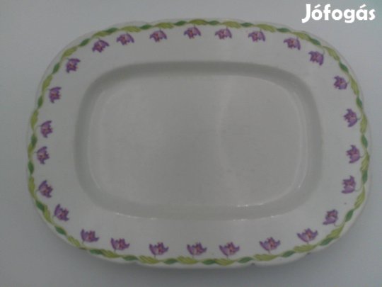 Lila virágos porcelán süteményestál, pecsenyéstál eladó