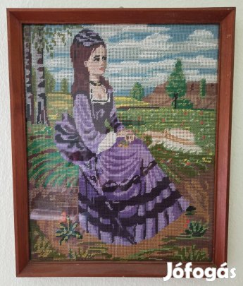 Lilaruhás nő gobelin eladó