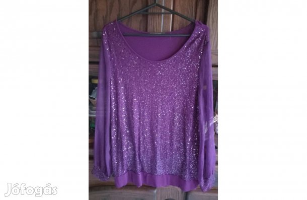 Lilás bordó strasszos, átlátszó ujjú Savoir felső 42-es - Új