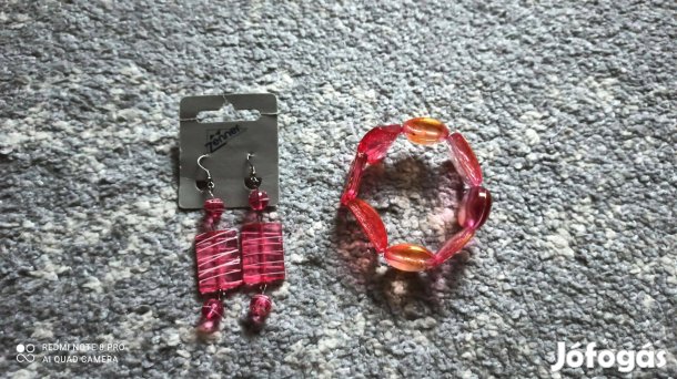 Lilás rózsaszínes nyaklánc karkötővel, fülbevalóval