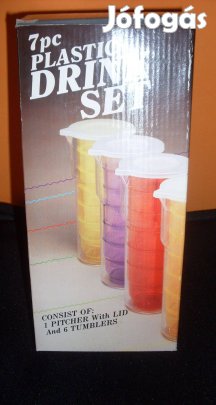 Limonádés, 6 db műanyag pohár,kancsóval szettben,új!/5