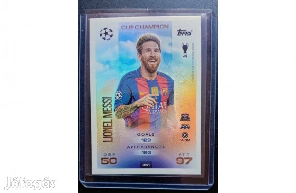 Lionel Messi Barcelona Cup Champion focis kártya Match Attax 2026