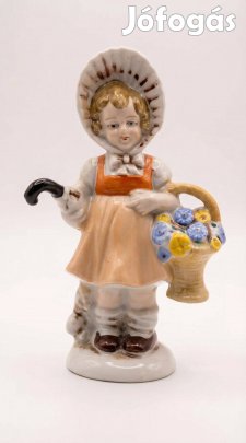 Lippelsdorfi esernyős, virágkosaras kislány porcelán figura eladó