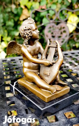 Lírán játszó angyalka - bronz szobor műalkotás