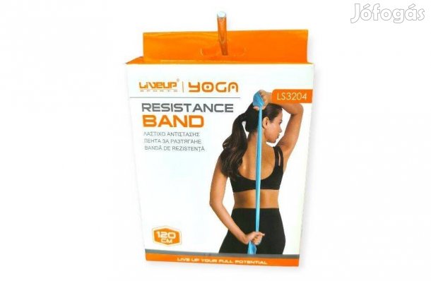 Liveup jóga szalag türkizkék 120x15 cm, közepes erősségű fitnesz sza