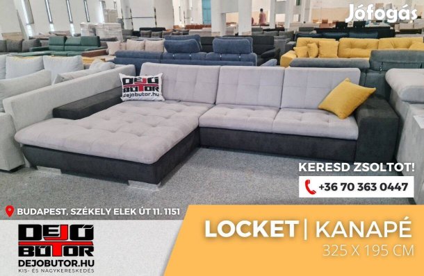 Locket rugós grey kanapé ülőgarnitúra sarok 325x195 cm ágyazható