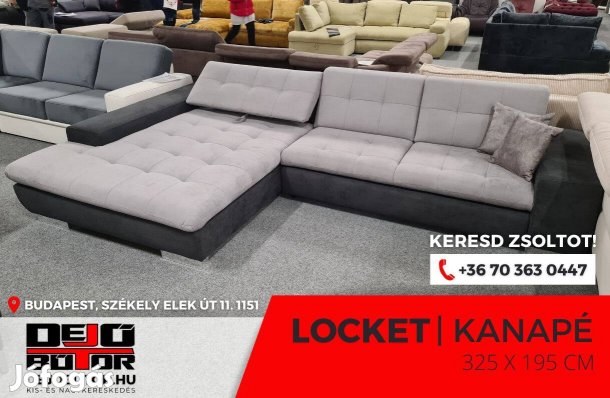 Locket rugós szürke fekete sarok kanapé ülőgarnitúra 325x195 cm