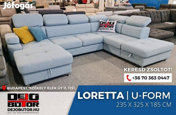Loretta sarok kanapé ülőgarnitúra 235x325x185 cm ágyazható ualak kék