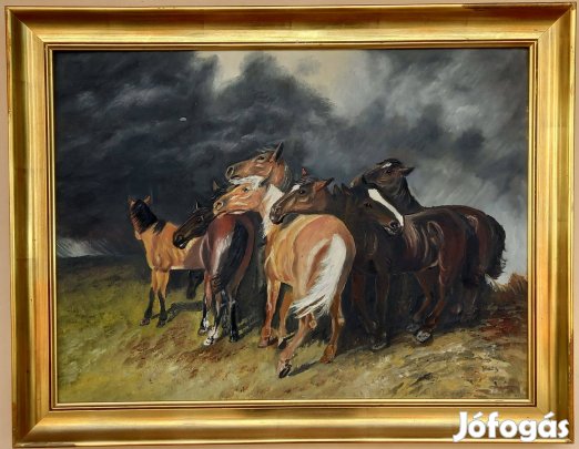 Lovak a viharban nagy méretű olajfestmény