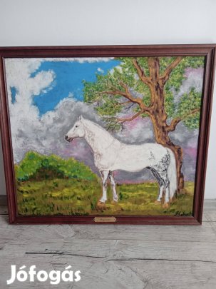 Lovas olajfestmény fa kerettel
