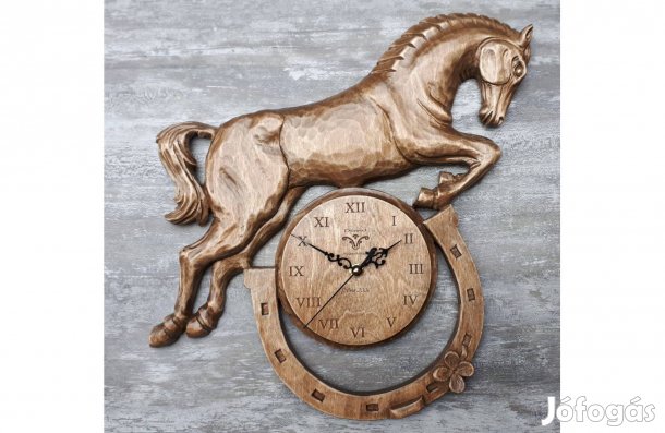 Lovasóra lóóra fafaragás faóra falióra ajándéktárgyak lovastermékek