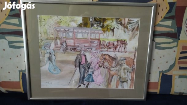 Lóvasút.. akvarell festmény keretezve Zórad