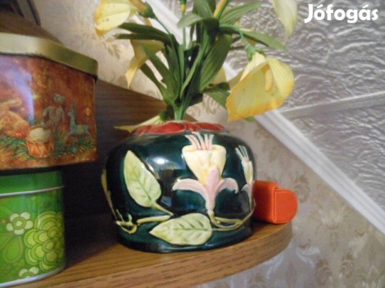 Lüszter majolika kerámia része sorszámos kb 80éves 11cmx8cm