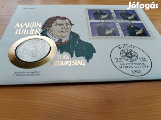 Luther Márton 5 márkás Német 1983-as érmés FDC-ben