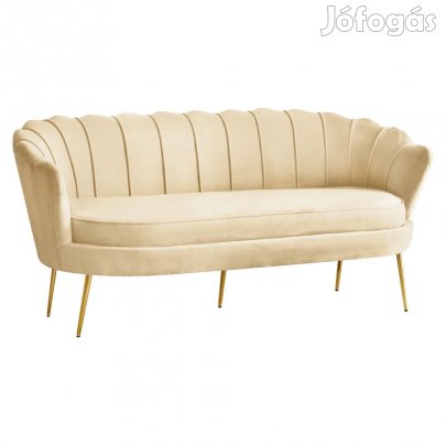 Luxus kanapé, 3 személyes, bézs Velvet szövet/arany, Art-deco, NOBLEO