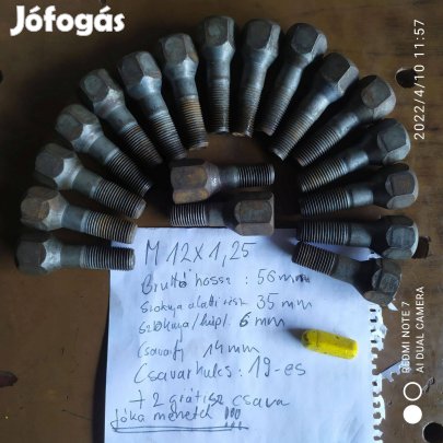 M12X1,25 autó kerék-csavarok