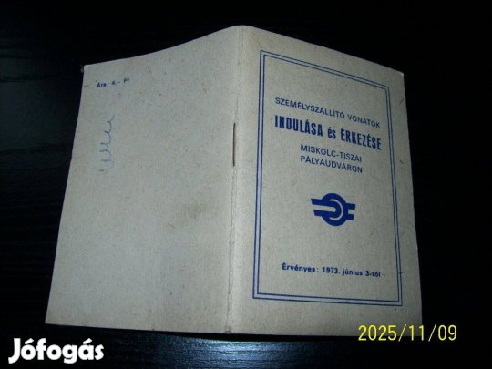 MÁV menetrend 1973-Miskolc-Tiszai pályaudvar