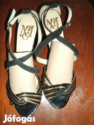 MNG fekete 37-es elől keresztbe pántos szandál Sarka 5.5 cm,